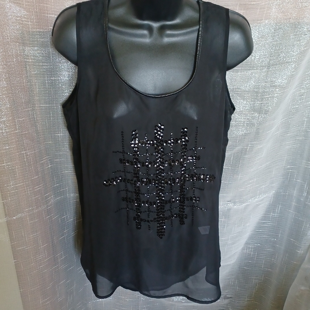 Studio Y Embellished Sheer Black Tank, M
